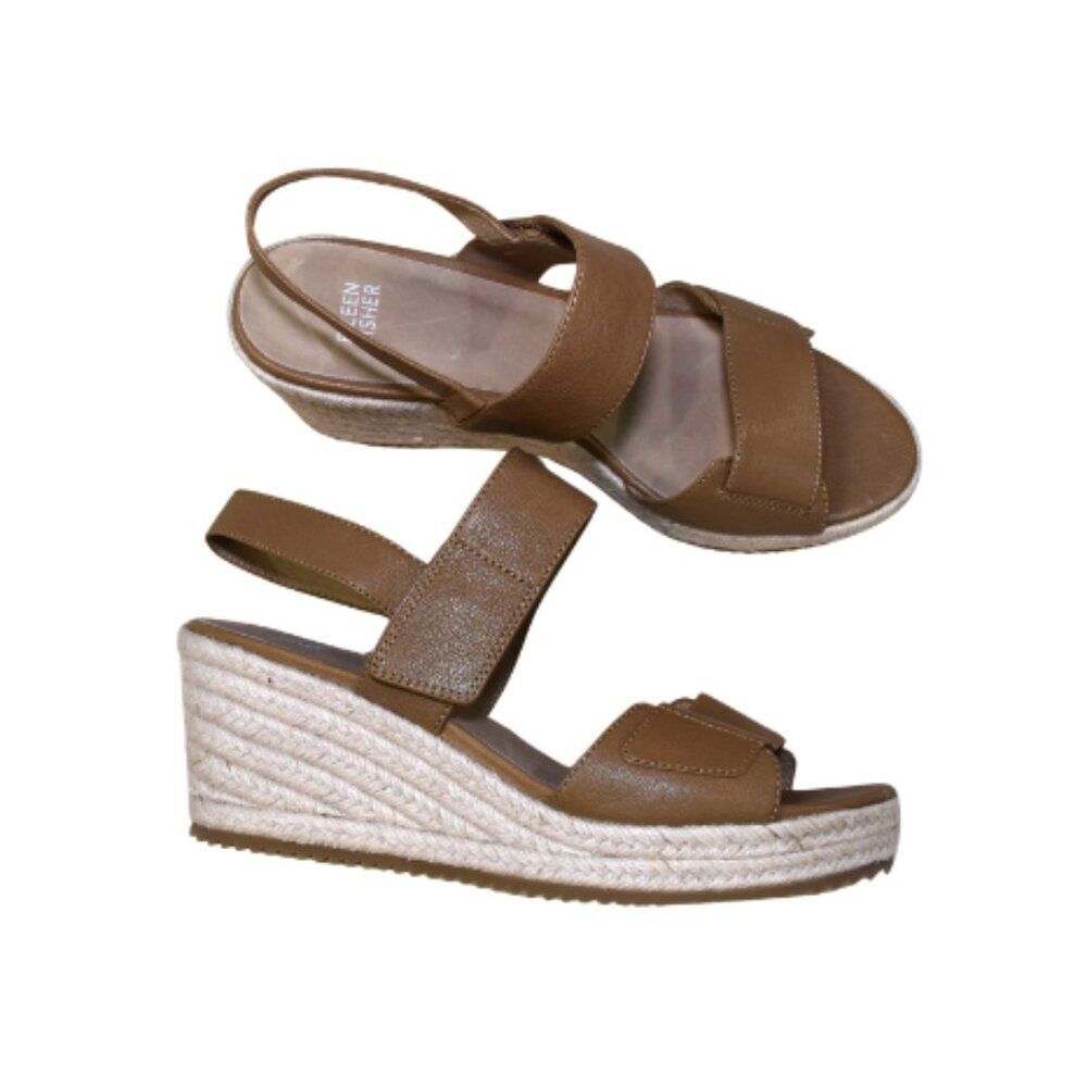 Eileen Fisher Winnie Espadrille Wedge Sandals 8.5 Brown Jute Platform - Picture 3 of 16
